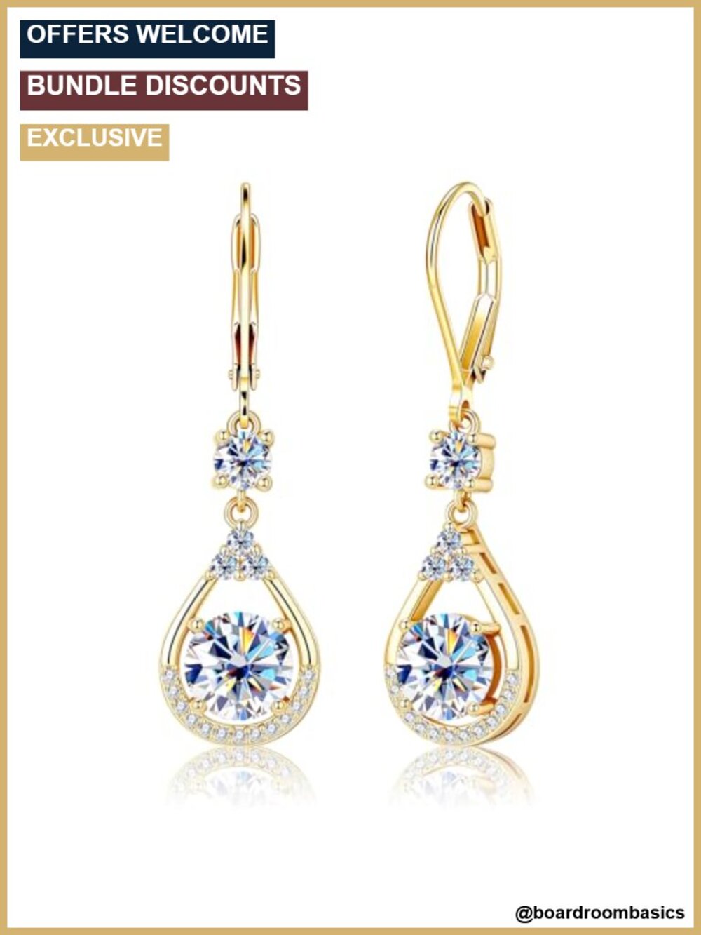 3ct Moissanite Teardrop Leverback Dangle Earrings 14k Gold Plated